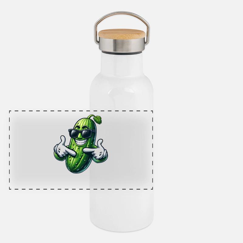 Coole Gurke mit Sonnenbrille Sommerstyle Eitelkeit Panorama Thermosflasche mit Bambusdeckel