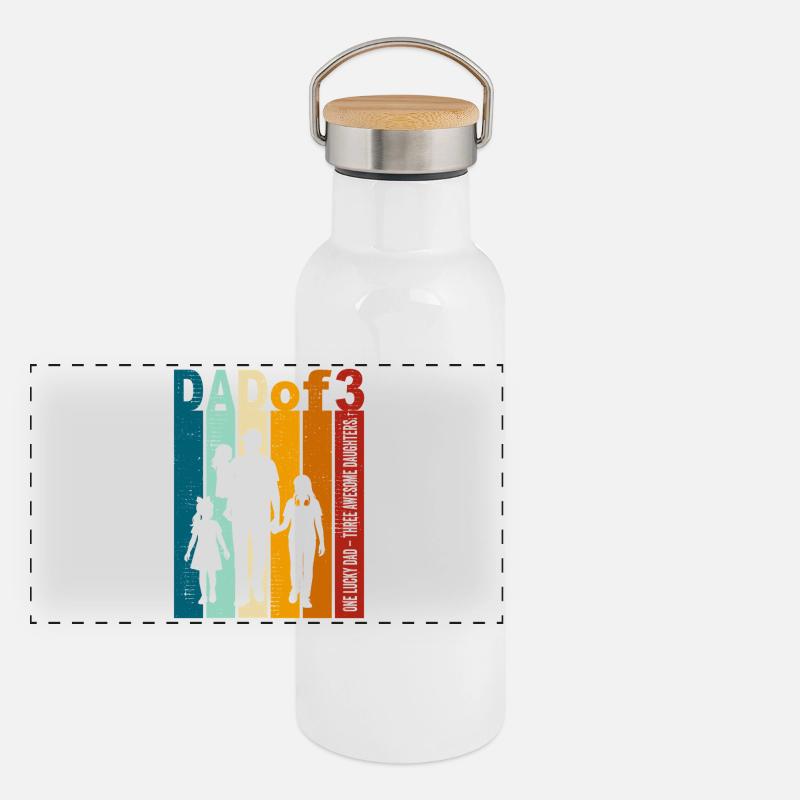 Papa & 3 Töchter Geschenk Design Vatertag Panorama Thermosflasche mit Bambusdeckel