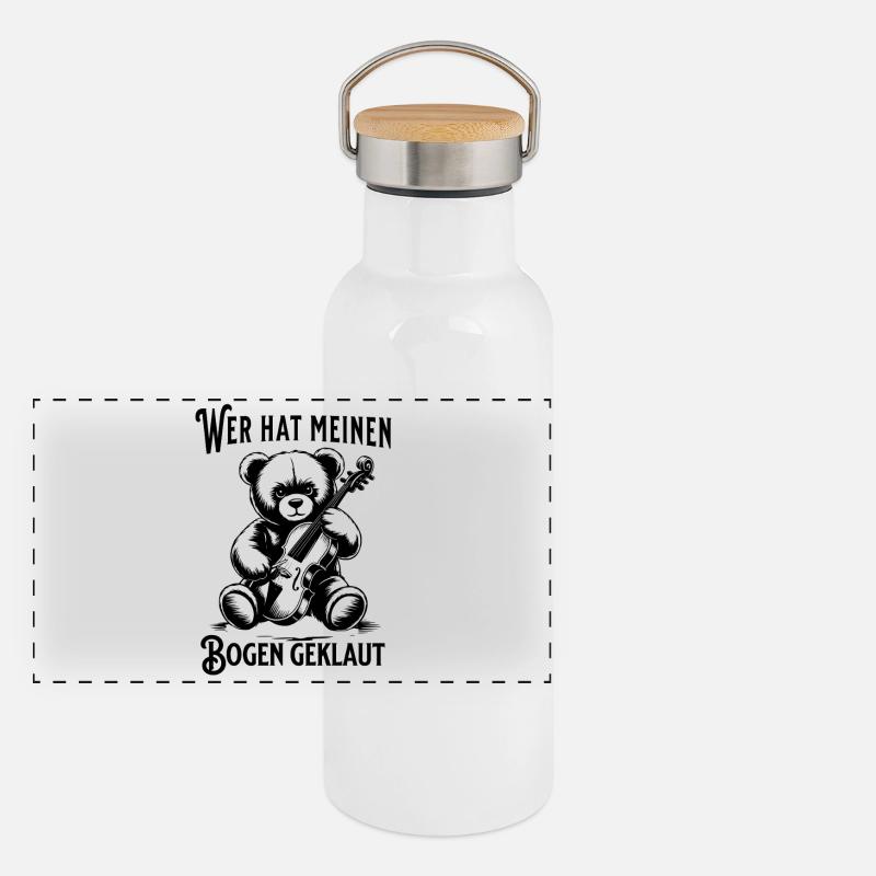 Violine - Wer hat meinen Bogen geklaut Teddy Panorama Thermosflasche mit Bambusdeckel