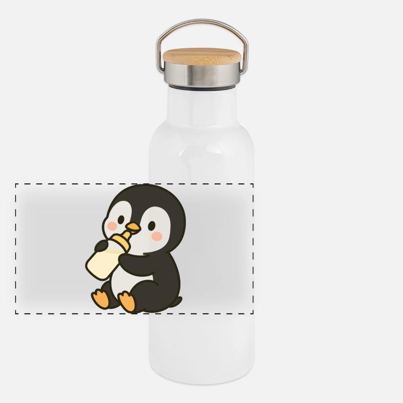 Fläschchen-Pinguin Panorama Thermosflasche mit Bambusdeckel
