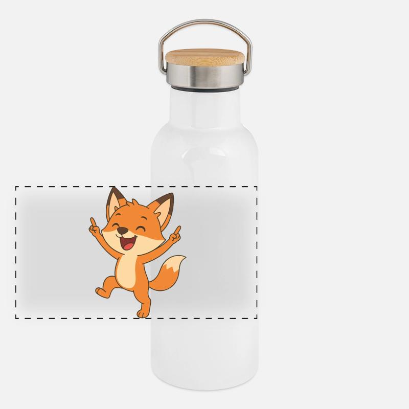 Renard joyeux Gourde isotherme avec bouchon en bambou