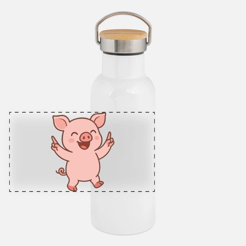 Happy Piglet Panoramic Thermal Bottle with Bamboo Lid