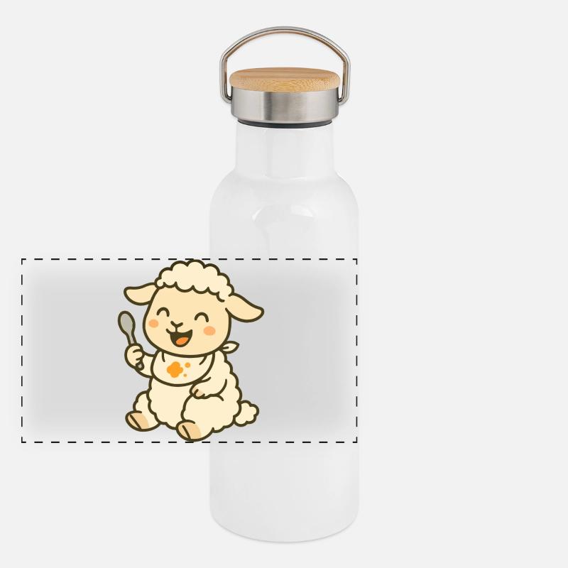 Snackzeit mit Lamm Panorama Thermosflasche mit Bambusdeckel