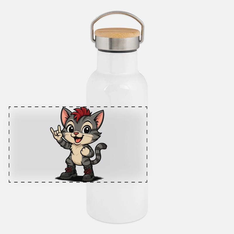 Punk Rock Kätzchen mit Boots Panorama Thermosflasche mit Bambusdeckel