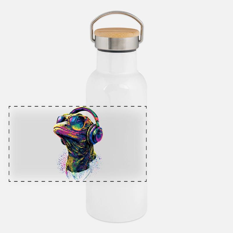 Waran Echse Reptil Komodowaran Bindenwaran Lizard Panorama Thermosflasche mit Bambusdeckel