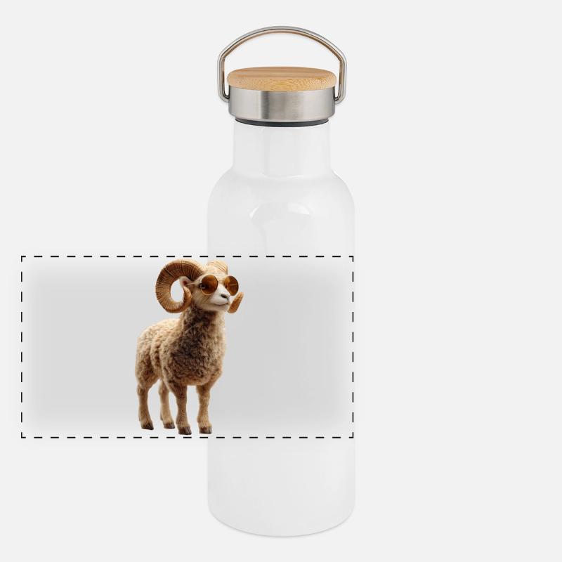 Aries mouflon Aries Wild Sheep Male Sheep Panoramic Thermal Bottle with Bamboo Lid