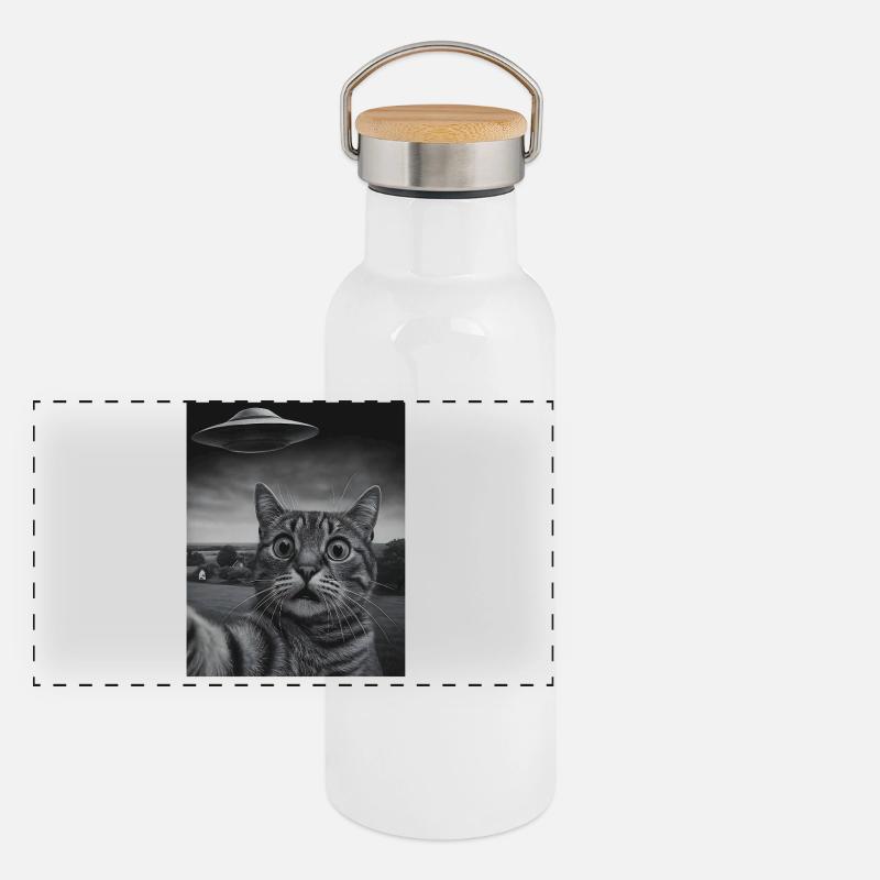 Funny Cat Selfie T-Shirt – Shocked Kitty Meme Tee  Panoramic Thermal Bottle with Bamboo Lid