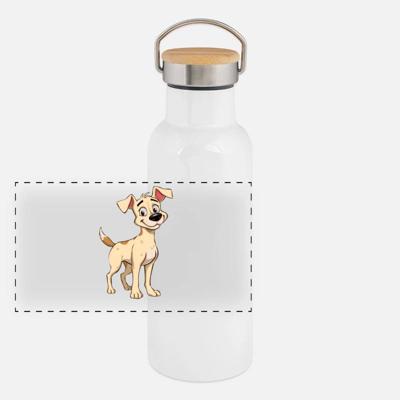 Fröhlicher Hund mit großen Augen Panorama Thermosflasche mit Bambusdeckel