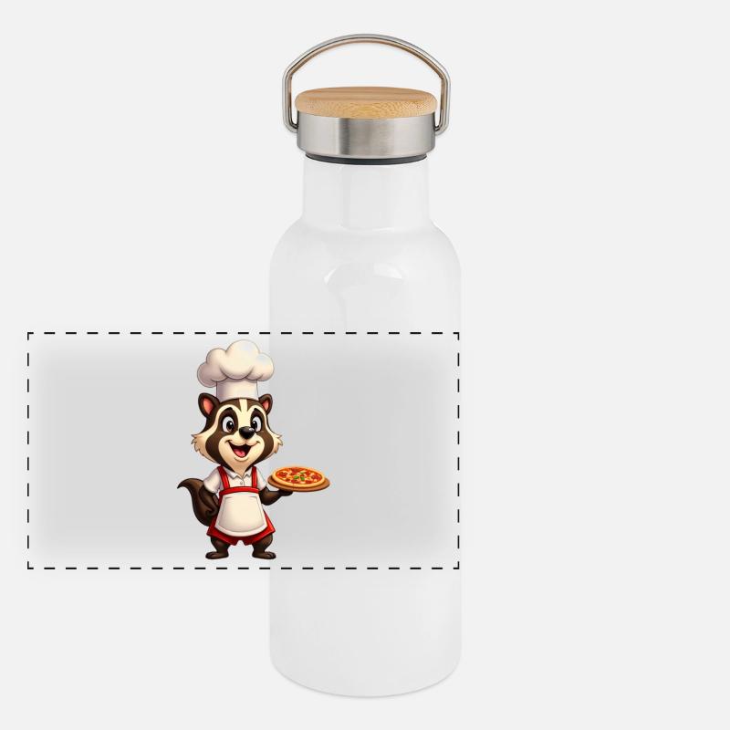 Waschbär als Pizzabäcker - Tier Grafik Design Panorama Thermosflasche mit Bambusdeckel