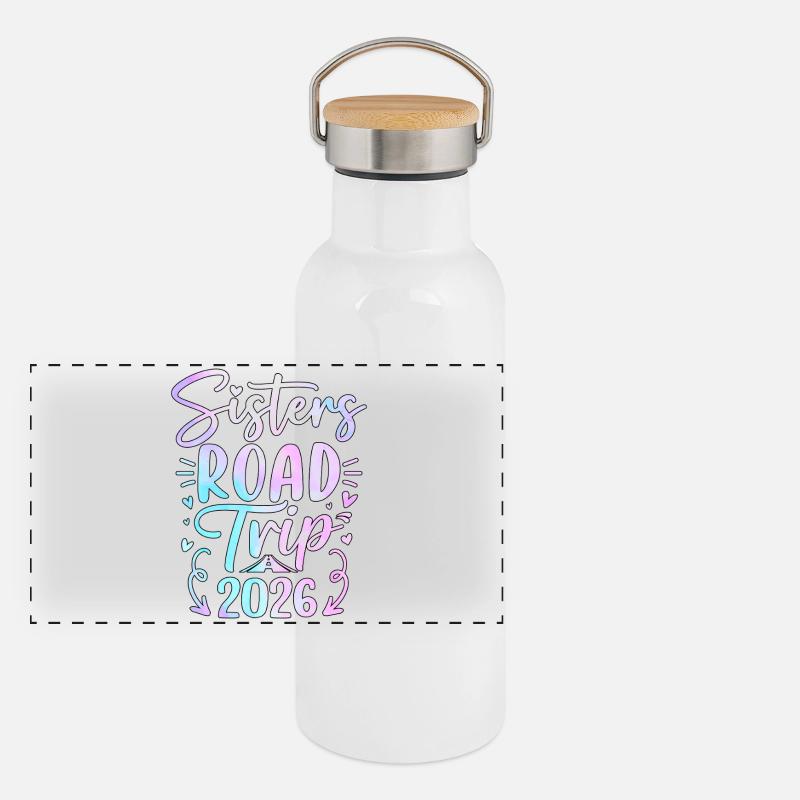 Conception du Road Trip des Sœurs 2026 Gourde isotherme avec bouchon en bambou