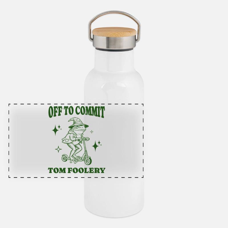 Off To Commit Tom Foolery Funny Frog Illustration Panoramic Thermal Bottle with Bamboo Lid