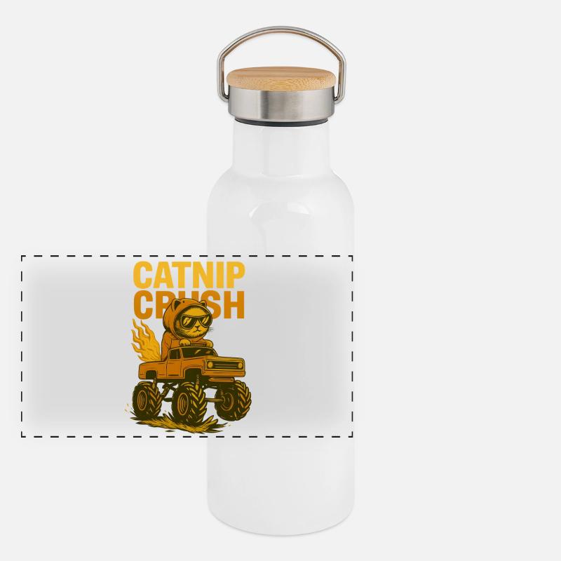 Monstertruck Katze Panorama Thermosflasche mit Bambusdeckel