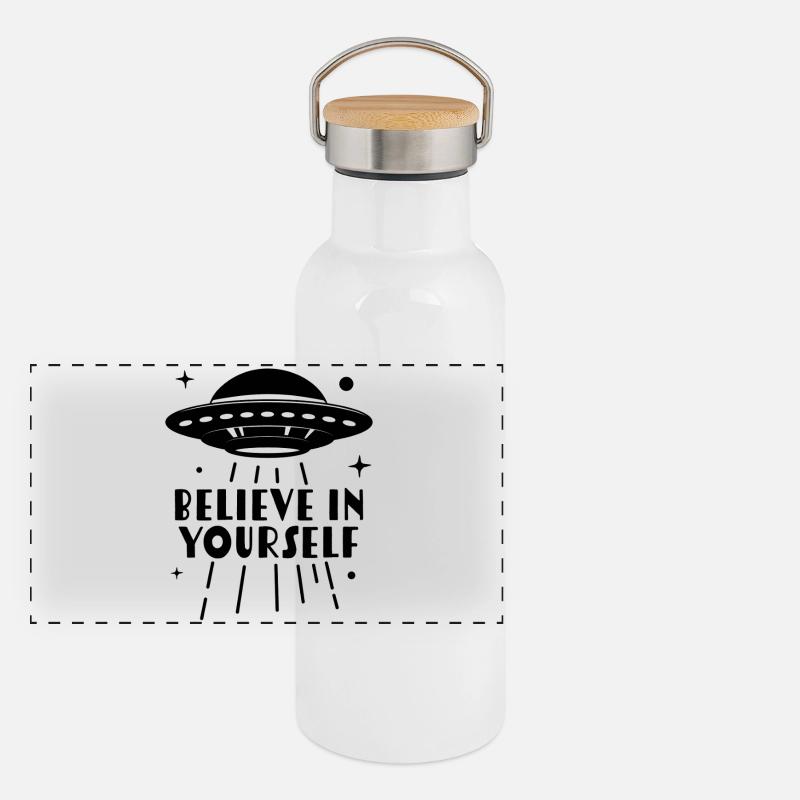 an sich selbst glauben Panorama Thermosflasche mit Bambusdeckel