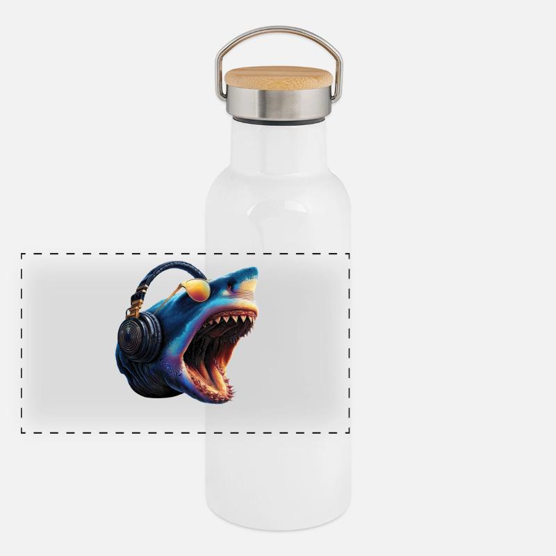 Shark Shark Tiger Shark Diver Cute Sharks Great White Shark Panoramic Thermal Bottle with Bamboo Lid