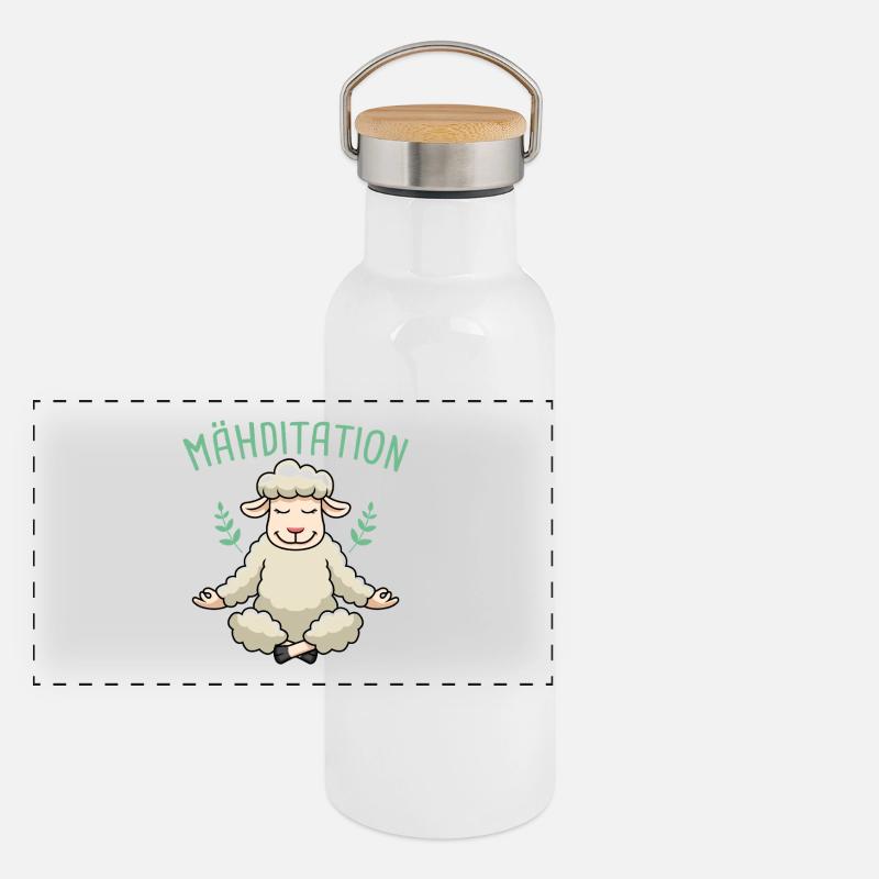 Sheep Meditation Sheep Wool Sheep Mowditation Panoramic Thermal Bottle with Bamboo Lid