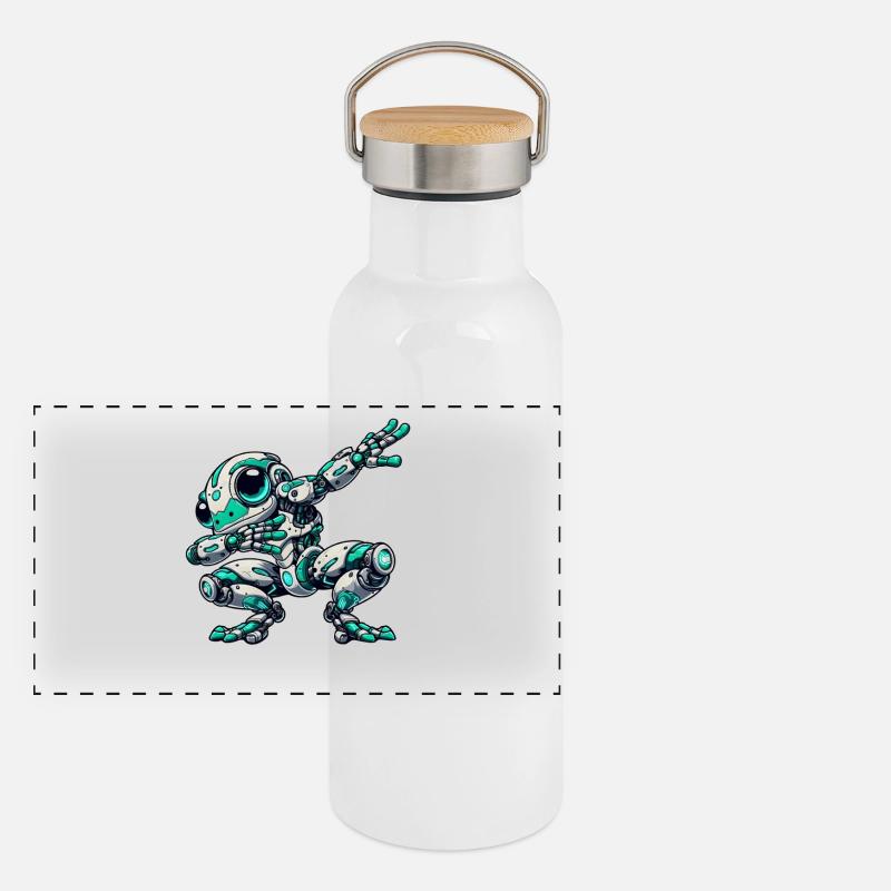 Cool Frog Cartoon Robot Cyborg Astronaut Dab Panoramic Thermal Bottle with Bamboo Lid