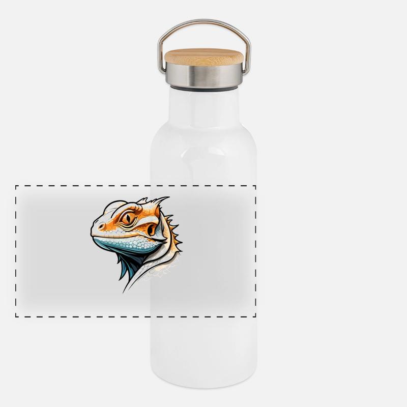 Eidechse im Comicstil Panorama Thermosflasche mit Bambusdeckel