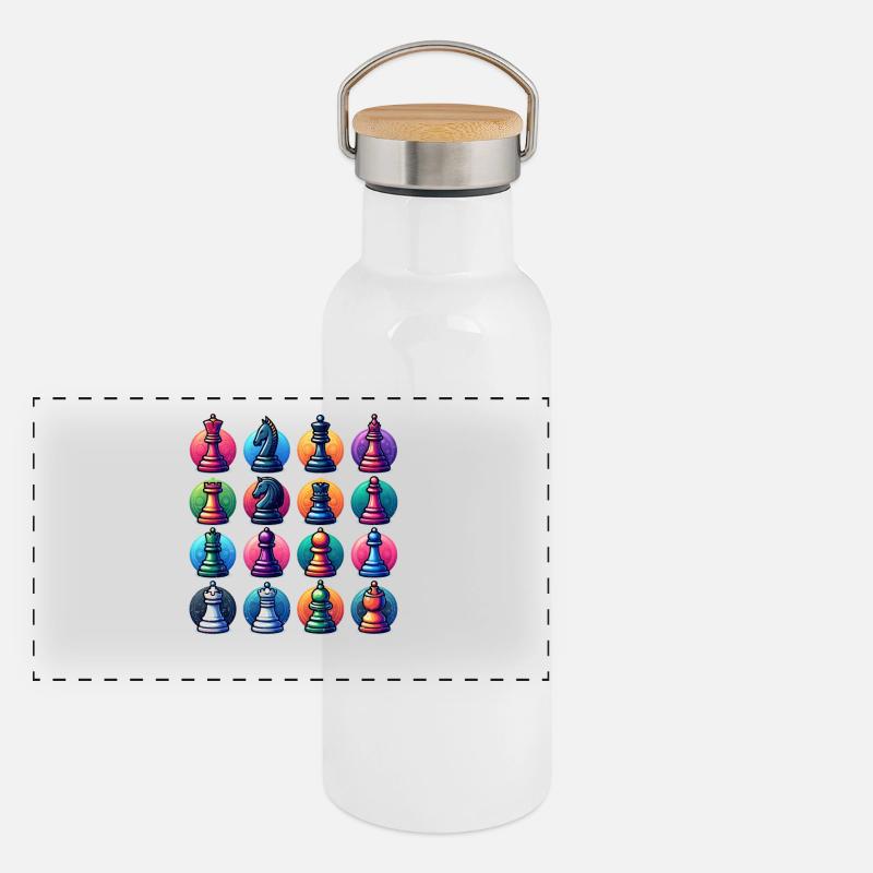 Pièces d’échecs colorées au look néon Gourde isotherme avec bouchon en bambou