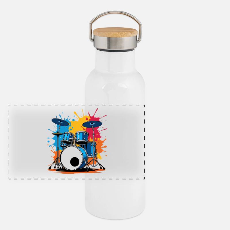 Imprimé tambour coloré avec des explosions de couleurs Gourde isotherme avec bouchon en bambou