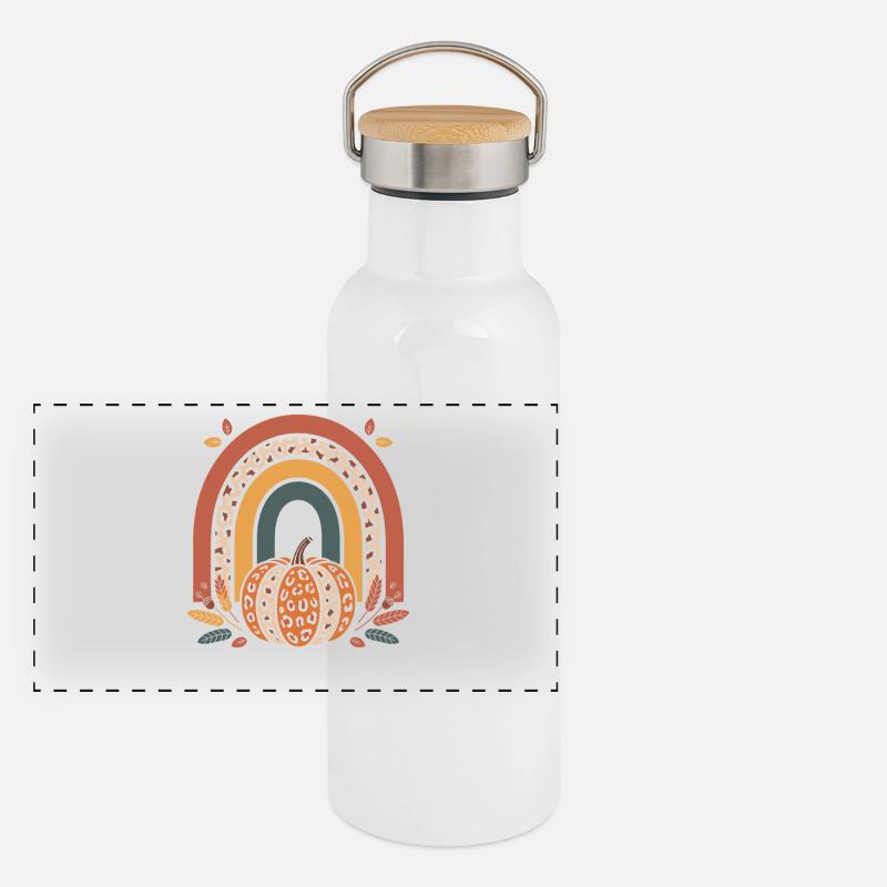 Kürbis Regenbogen herbst Panorama Thermosflasche mit Bambusdeckel