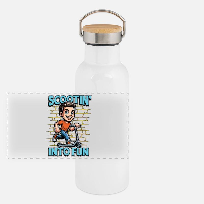 Scooter Scootin' Into Fun Scootering Motorcycle Panorama Thermosflasche mit Bambusdeckel