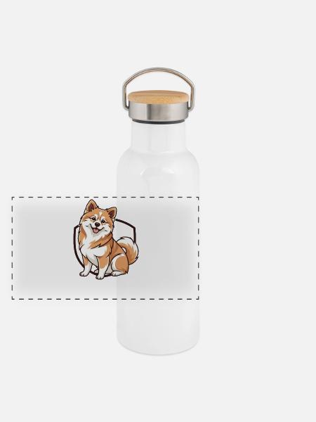 Griechischer Kokoni - Panorama Thermosflasche mit Bambusdeckel - Weiß