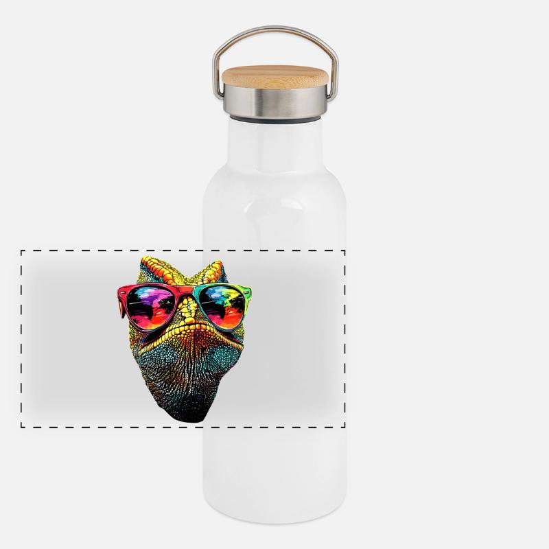 Chamäleon Echse Reptil Chameleon Leguan Eidechse Panorama Thermosflasche mit Bambusdeckel