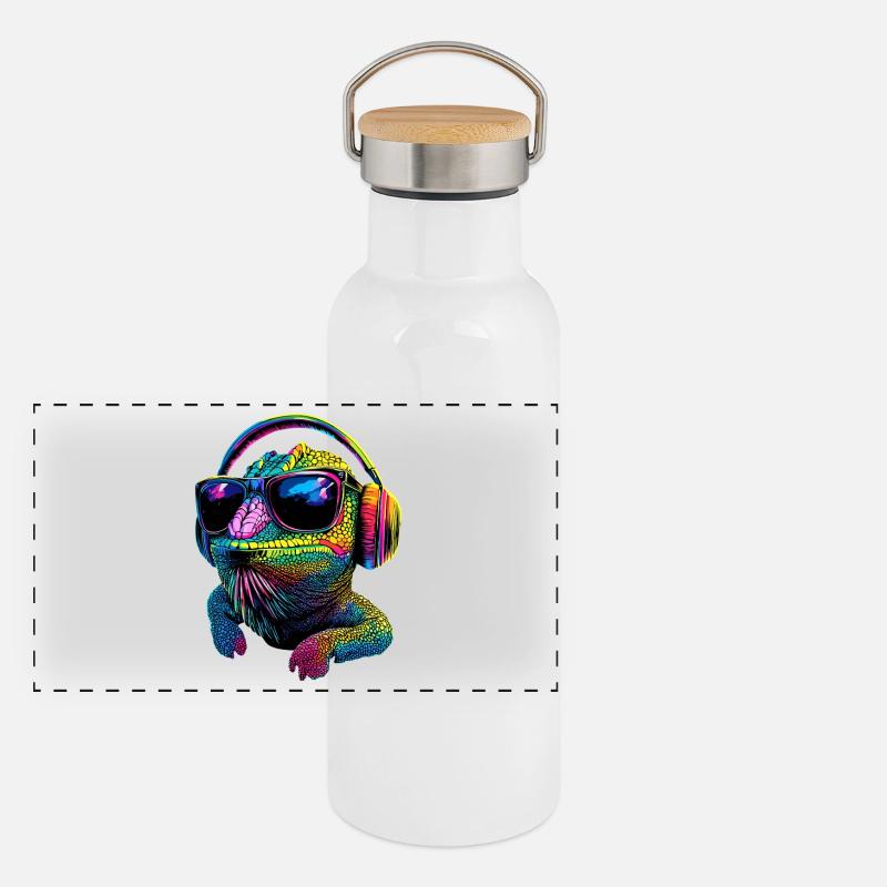 Chamäleon Echse Reptil Chameleon Leguan Eidechse Panorama Thermosflasche mit Bambusdeckel