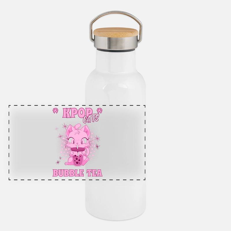 K-Pop Chaton au Bubble Tea Corée du Sud Séoul Gourde isotherme avec bouchon en bambou