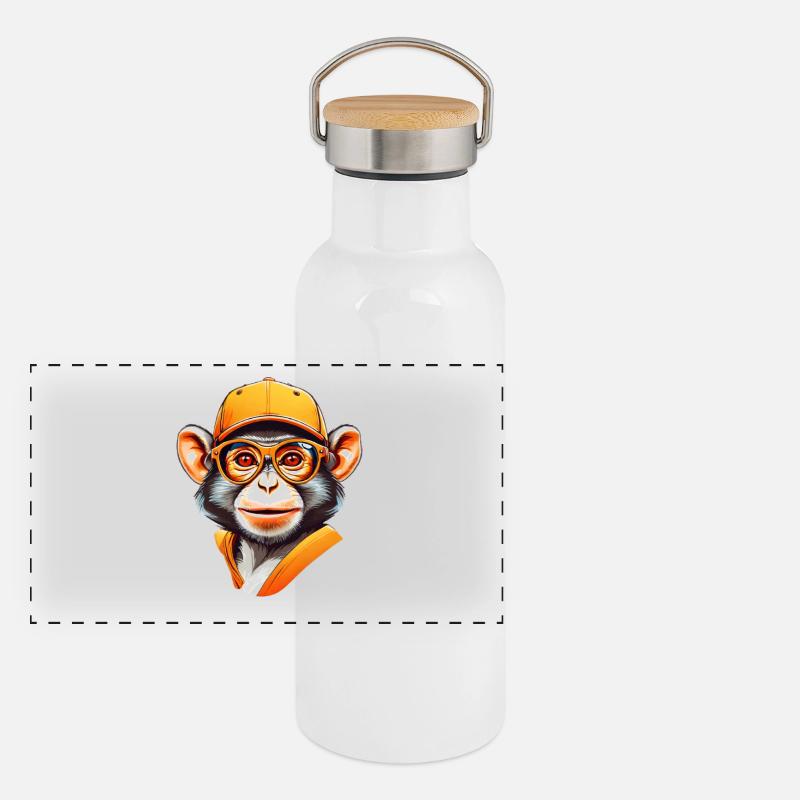 Cool Affe mit Cap und Brille Panorama Thermosflasche mit Bambusdeckel
