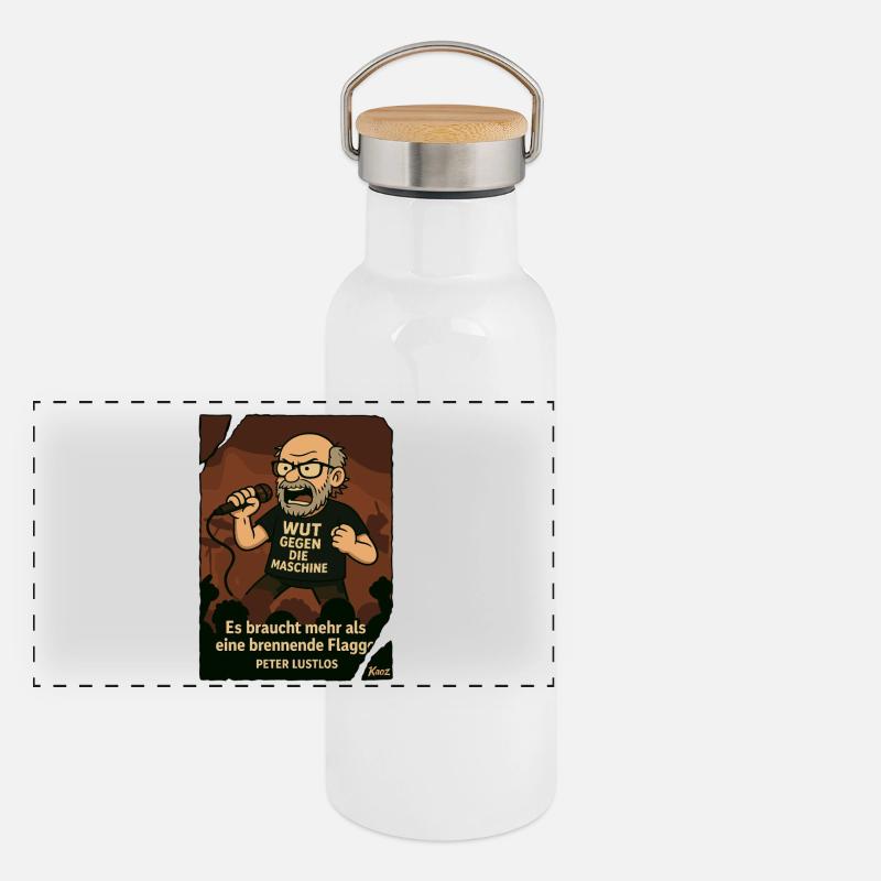 Protester Peter Listless with microphone Panoramic Thermal Bottle with Bamboo Lid