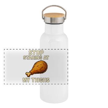 Dicton de cuisine humoristique avec cuisse de poulet - Gourde isotherme avec bouchon en bambou - blanc - Devant