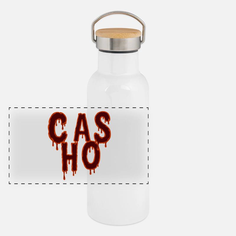 Tropfender Text Horror-Modedesign - Panorama Thermosflasche mit Bambusdeckel - Weiß