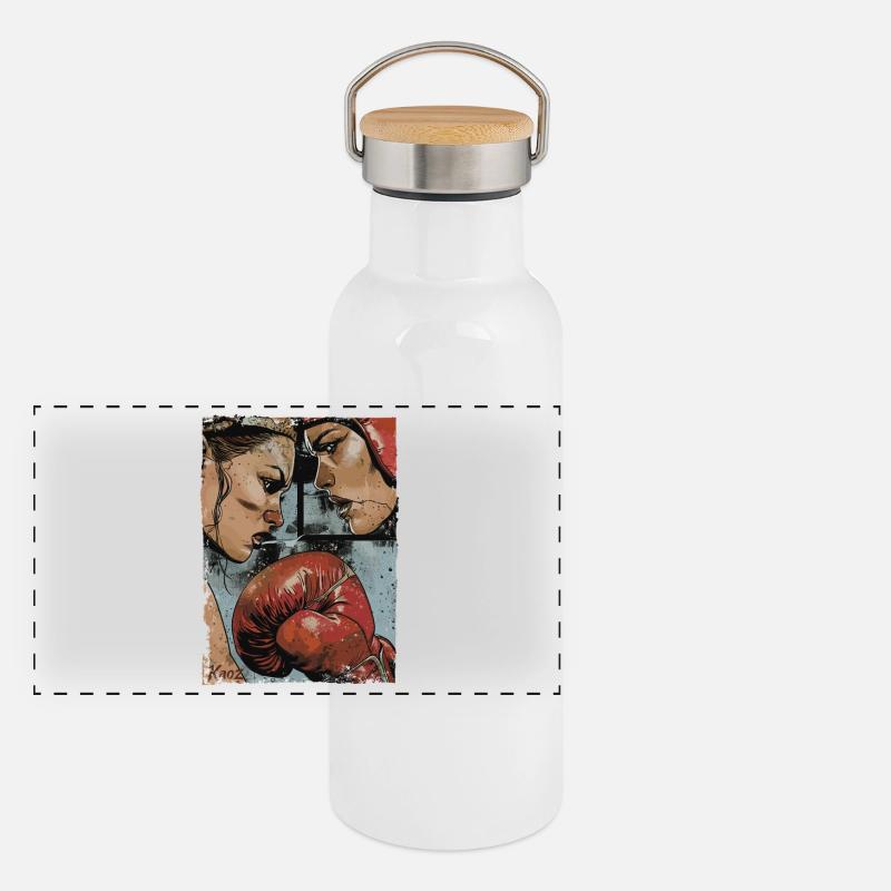 Intense Boxer Clash Artwork Panoramic Thermal Bottle with Bamboo Lid