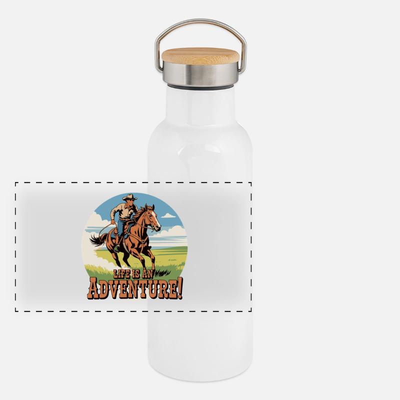 Wild West Cowboy Adventure Design Panoramic Thermal Bottle with Bamboo Lid