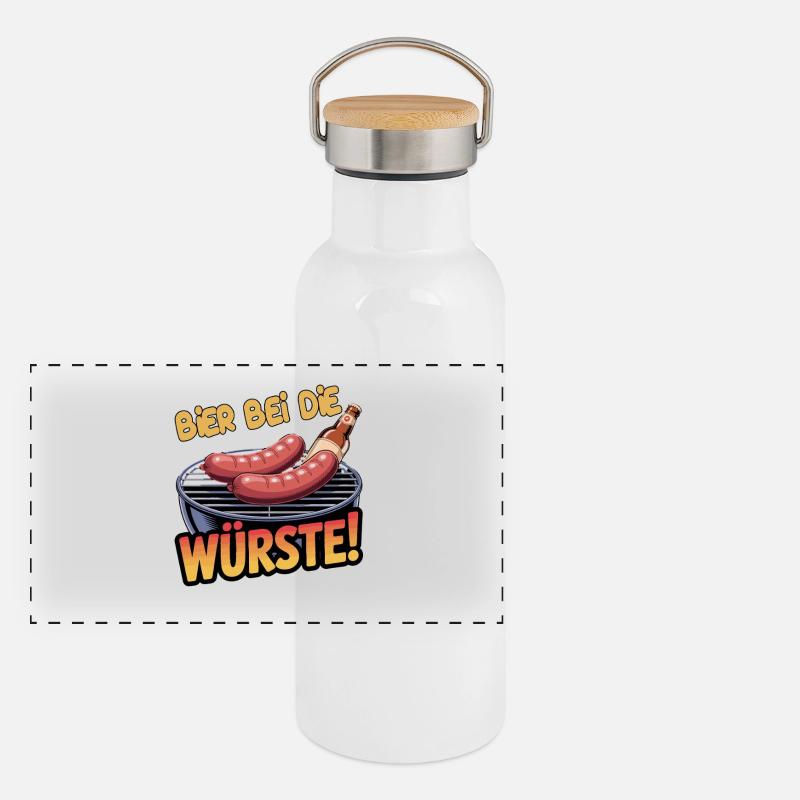  Bier Bei Die Würste Grill Spruch BBQ Wurst Bier Panorama Thermosflasche mit Bambusdeckel