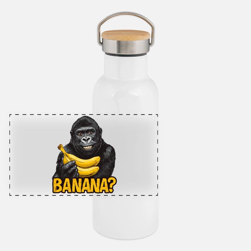 Gorilla mit Bananen Panorama Thermosflasche mit Bambusdeckel