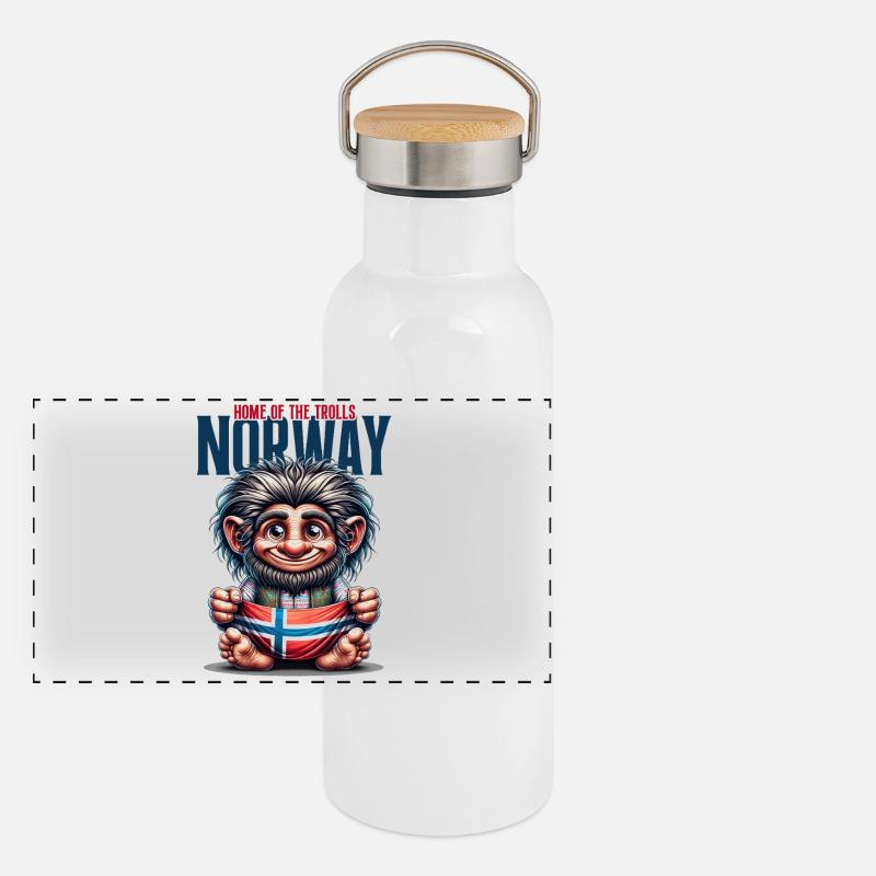 Norwegischer Troll mit Flagge Panorama Thermosflasche mit Bambusdeckel