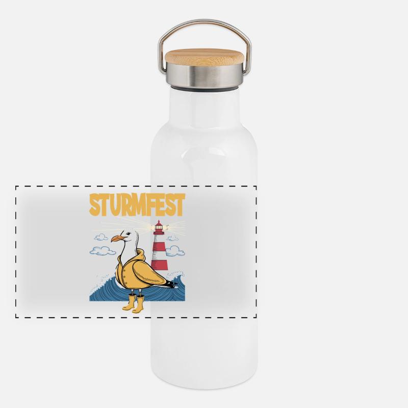 Leuchtturm-Melodie mit Seemöwe Panorama Thermosflasche mit Bambusdeckel