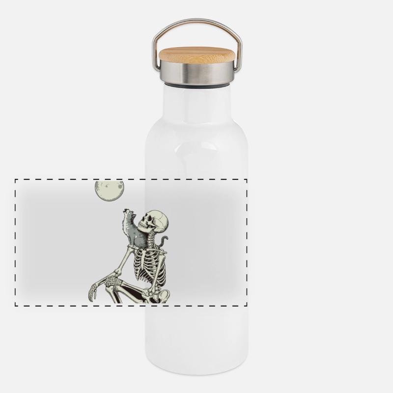 Nuit au clair de lune avec squelette et chat Gourde isotherme avec bouchon en bambou