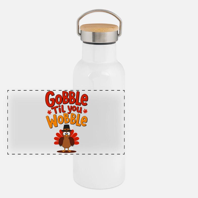 Gobble Til You Wobble - Dinde de Thanksgiving Gourde isotherme avec bouchon en bambou
