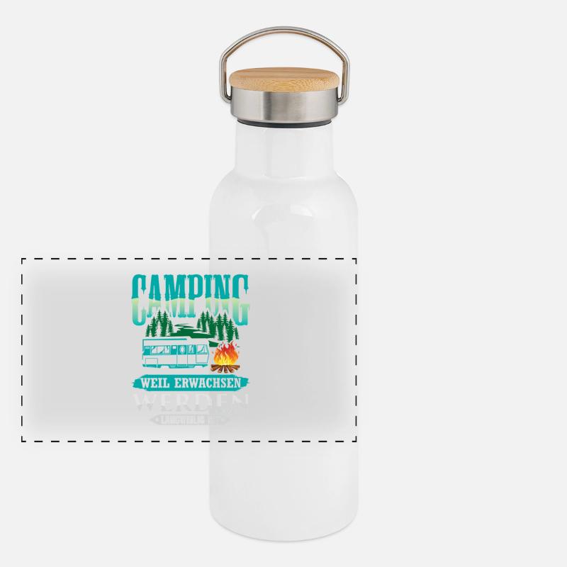 Camper Camping Wohnwagen Spruch Panorama Thermosflasche mit Bambusdeckel
