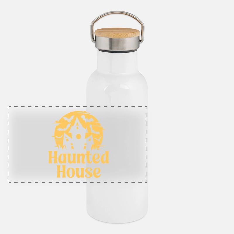 Spukhaus Panorama Thermosflasche mit Bambusdeckel