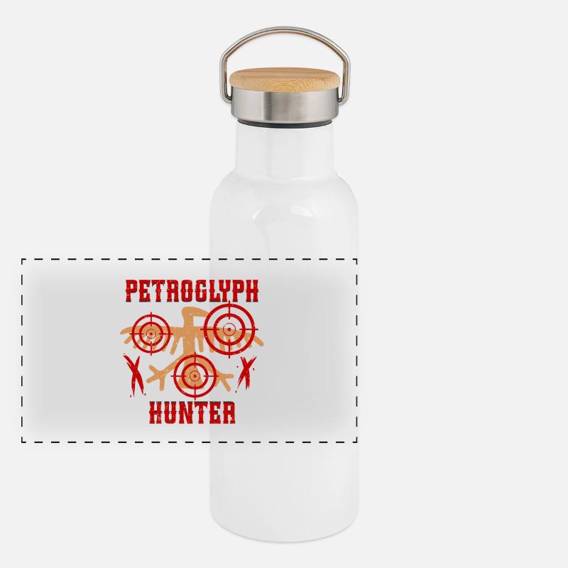 Petroglyph Hunter Petroglyphen Piktogramme Panorama Thermosflasche mit Bambusdeckel