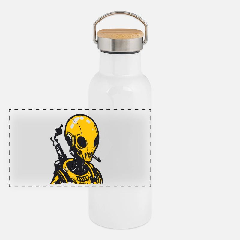Conception futuriste de crâne d’astronaute Gourde isotherme avec bouchon en bambou