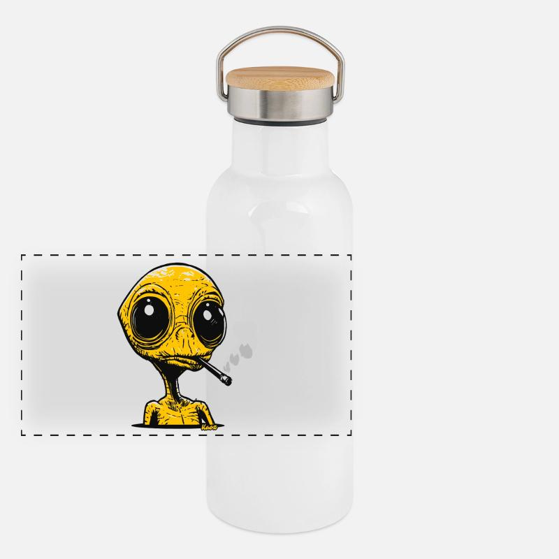 Alien avec Cigarette Vintage Design Gourde isotherme avec bouchon en bambou