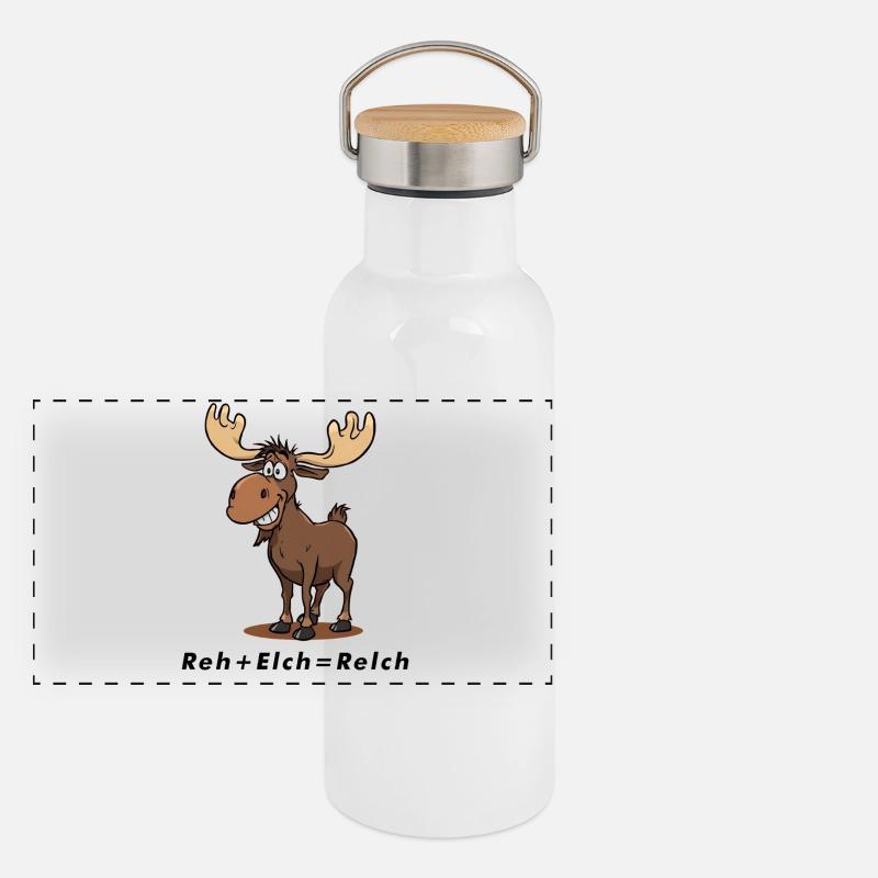 Reh + Elch = Relch Panorama Thermosflasche mit Bambusdeckel