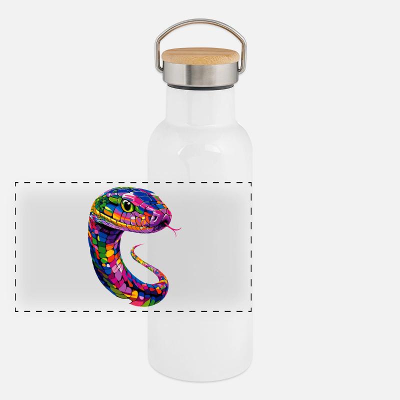 Schlange Python Kobra Klapperschlange Schlangen Panorama Thermosflasche mit Bambusdeckel