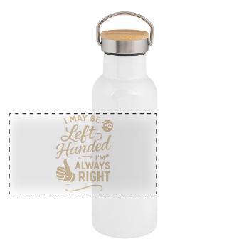 Ich mag Linkshänder sein, aber ich bin immer recht - Panorama Thermosflasche mit Bambusdeckel - Weiß - Vorne