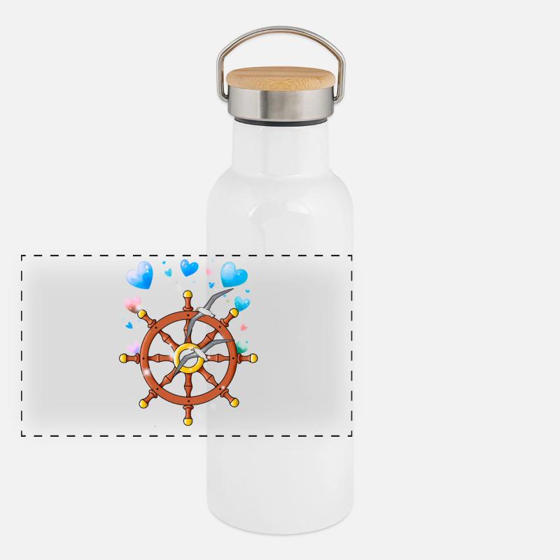 Steering wheel seagulls maritime Panoramic Thermal Bottle with Bamboo Lid